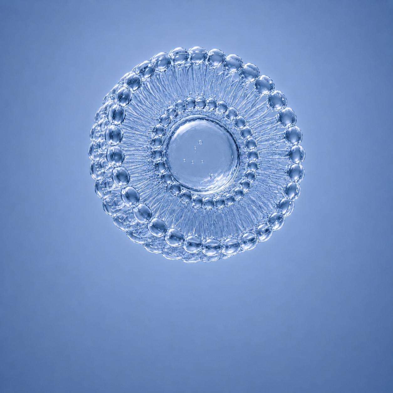 Blue liposomal sphere render representing CellVive NMN Advance and its PlexoZome liposomal delivery technology
