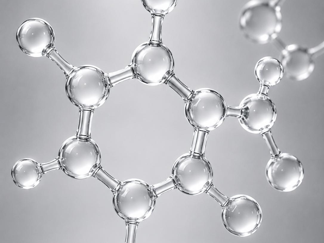 Glass molecular ring render representing NAD+ biology and cellular energy